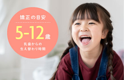 矯正の目安：5〜12歳（乳歯からの生え替わり時期）